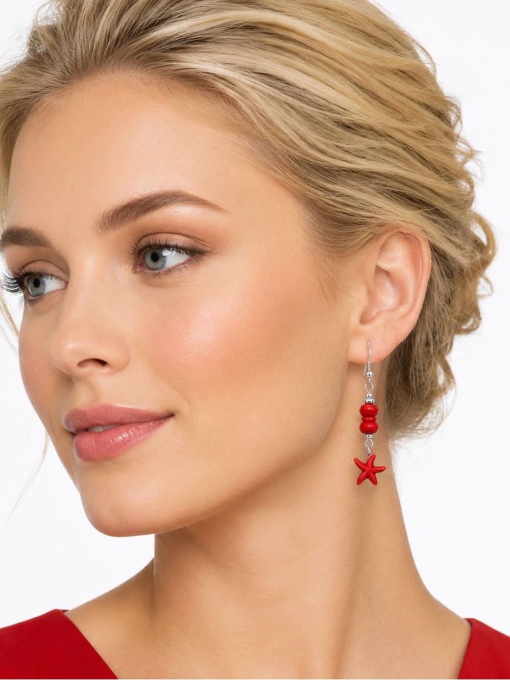 Red Stone Starfish Drop Earrings